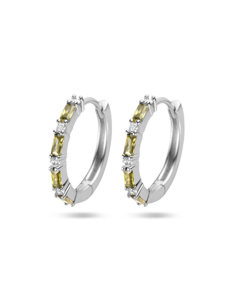 Zilveren oorringen - Gerhodineerd - Blanke/groene Zirkonia