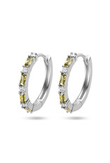 Zilveren oorringen - Gerhodineerd - Blanke/groene Zirkonia