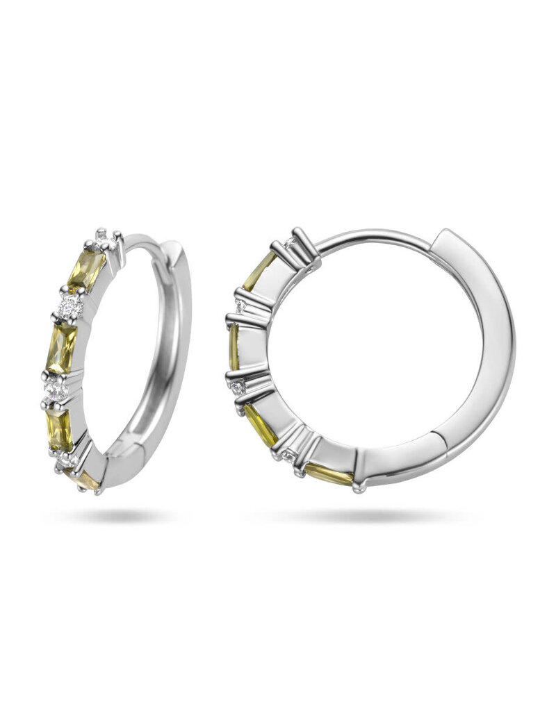 Zilveren oorringen - Gerhodineerd - Blanke/groene Zirkonia