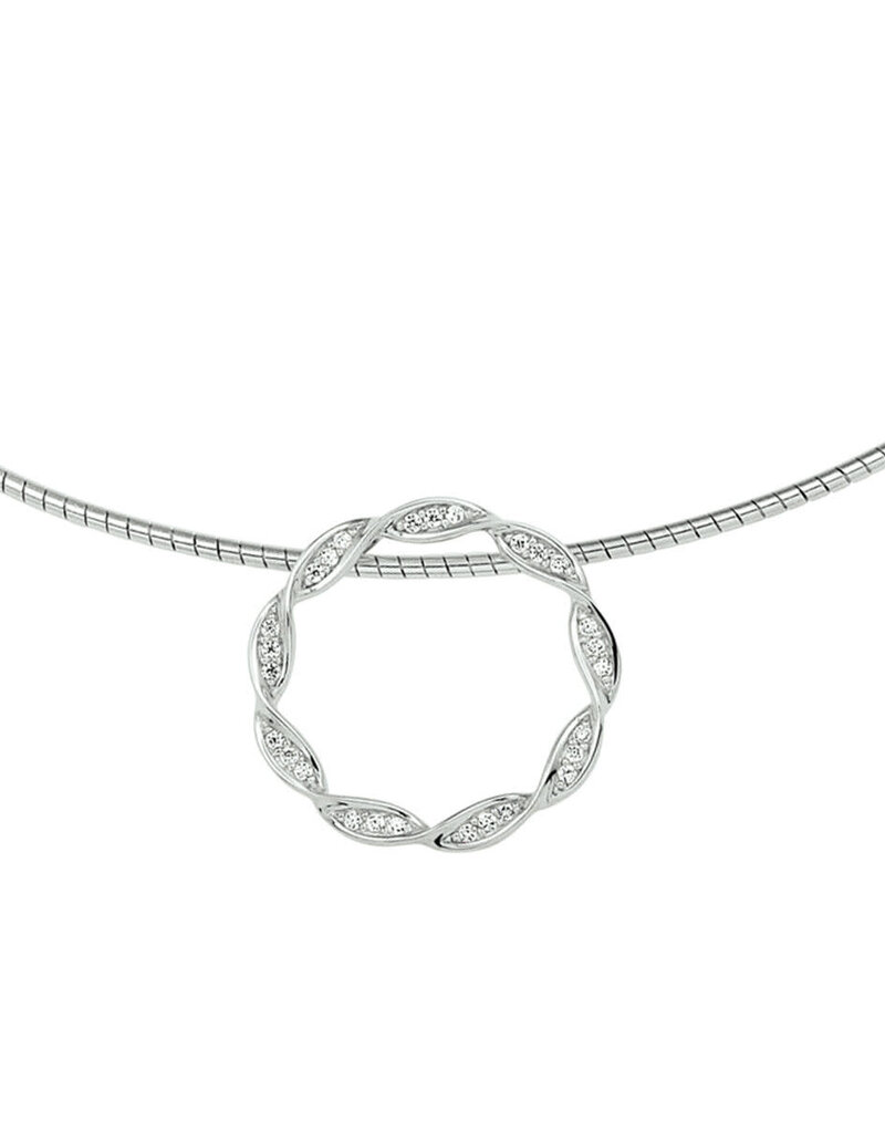 Zilveren collier - Gerhodineerd - Omega collier met hanger - Zirkonia - 42/45 cm