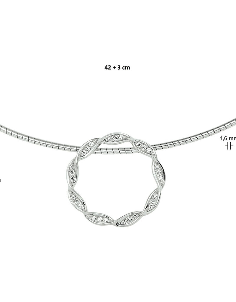 Zilveren collier - Gerhodineerd - Omega collier met hanger - Zirkonia - 42/45 cm