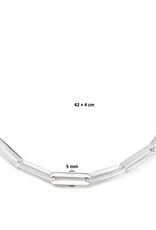 Zilveren collier - Gerhodineerd - Paperclip plat-  5.0 mm - 42 + 4 cm