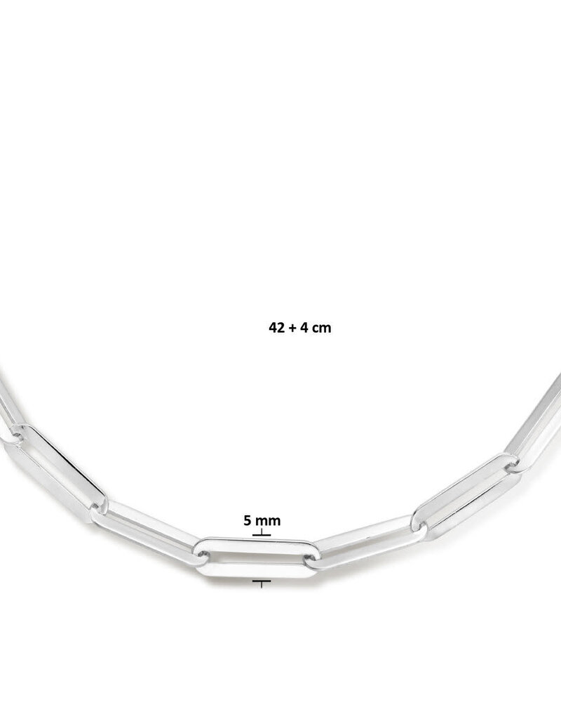 Zilveren collier - Gerhodineerd - Paperclip plat-  5.0 mm - 42 + 4 cm