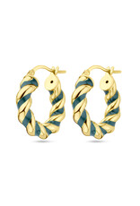 Zilver verguld - Oorringen gedraaid - Donkergroen Emaille