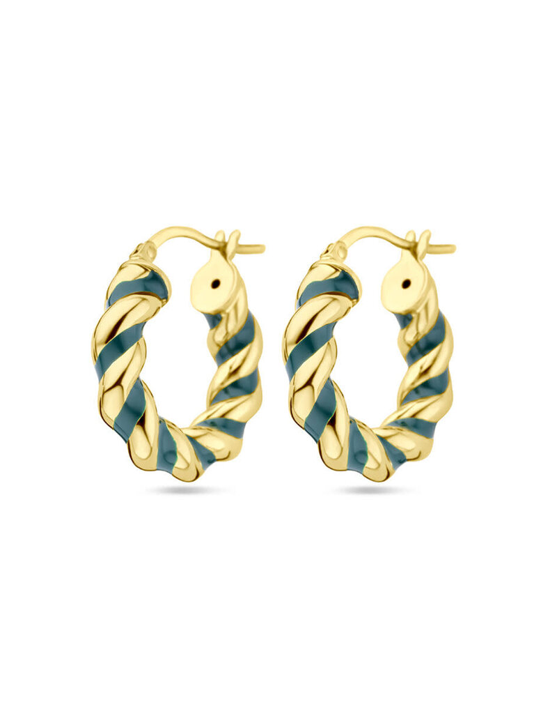 Zilver verguld - Oorringen gedraaid - Donkergroen Emaille