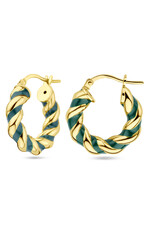 Zilver verguld - Oorringen gedraaid - Donkergroen Emaille