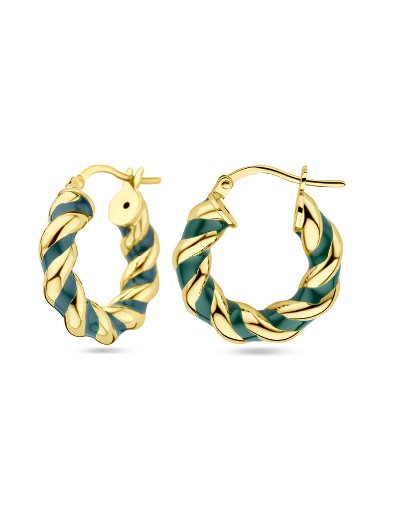 Zilver verguld - Oorringen gedraaid - Donkergroen Emaille