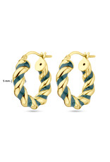 Zilver verguld - Oorringen gedraaid - Donkergroen Emaille