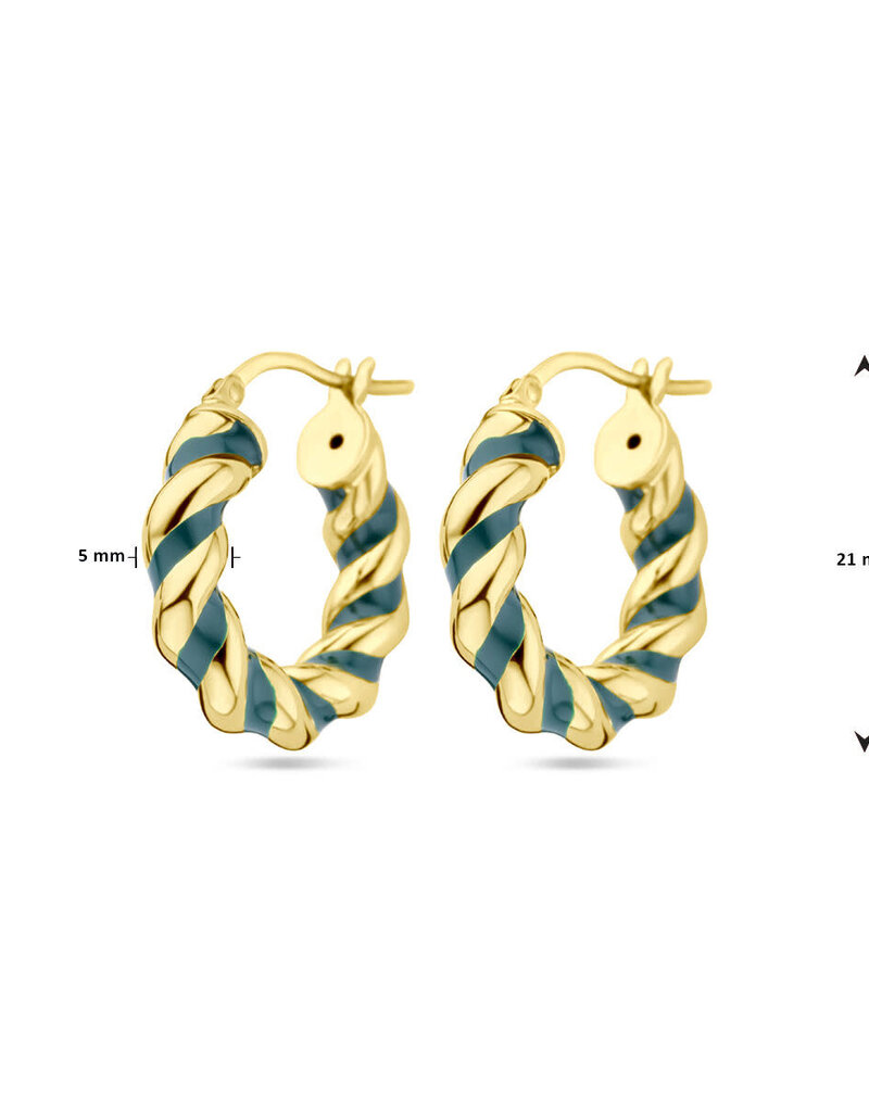 Zilver verguld - Oorringen gedraaid - Donkergroen Emaille