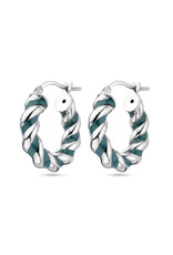 Zilveren  oorringen - Gerhodineerd -  Gedraaid - Donkergroen Emaille