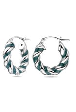 Zilveren  oorringen - Gerhodineerd -  Gedraaid - Donkergroen Emaille