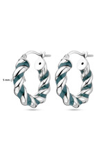 Zilveren  oorringen - Gerhodineerd -  Gedraaid - Donkergroen Emaille