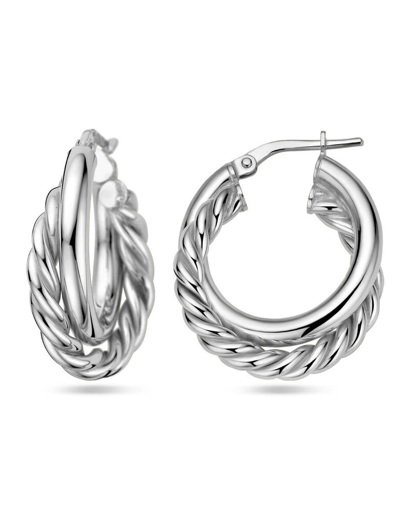 Zilveren oorringen - Gerhodineerd -  Gedraaid