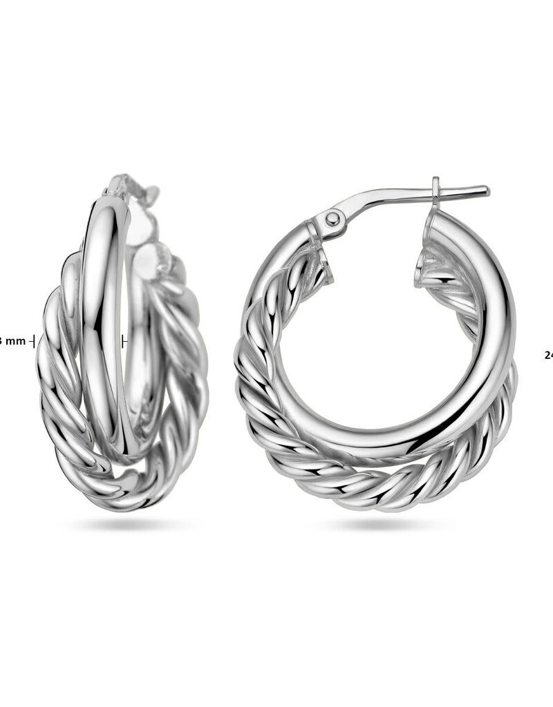 Zilveren oorringen - Gerhodineerd -  Gedraaid