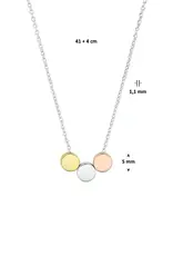 Zilveren collier - Gerhodineerd -  Tricolor vergulde rondjes - 41/45 cm
