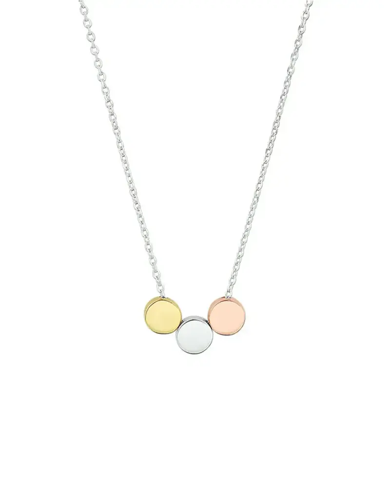 Zilveren collier - Gerhodineerd -  Tricolor vergulde rondjes - 41/45 cm