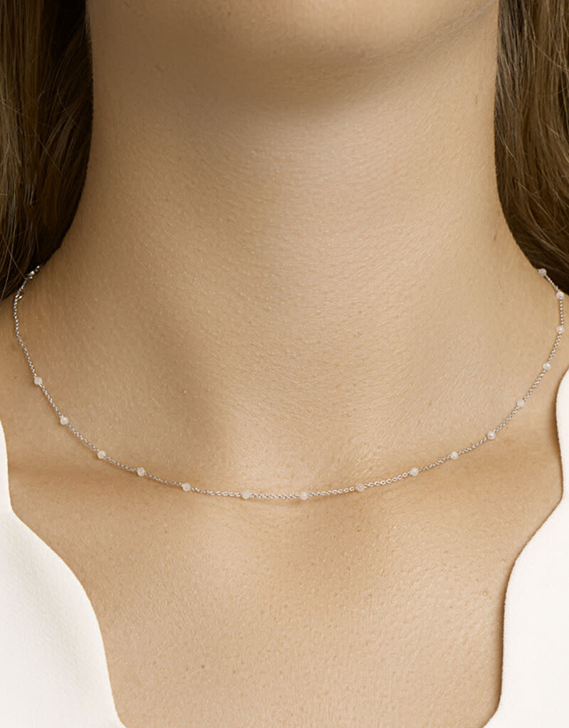 Zilveren collier - Gerhodineerd - Maansteen -  40 - 42 - 44 cm