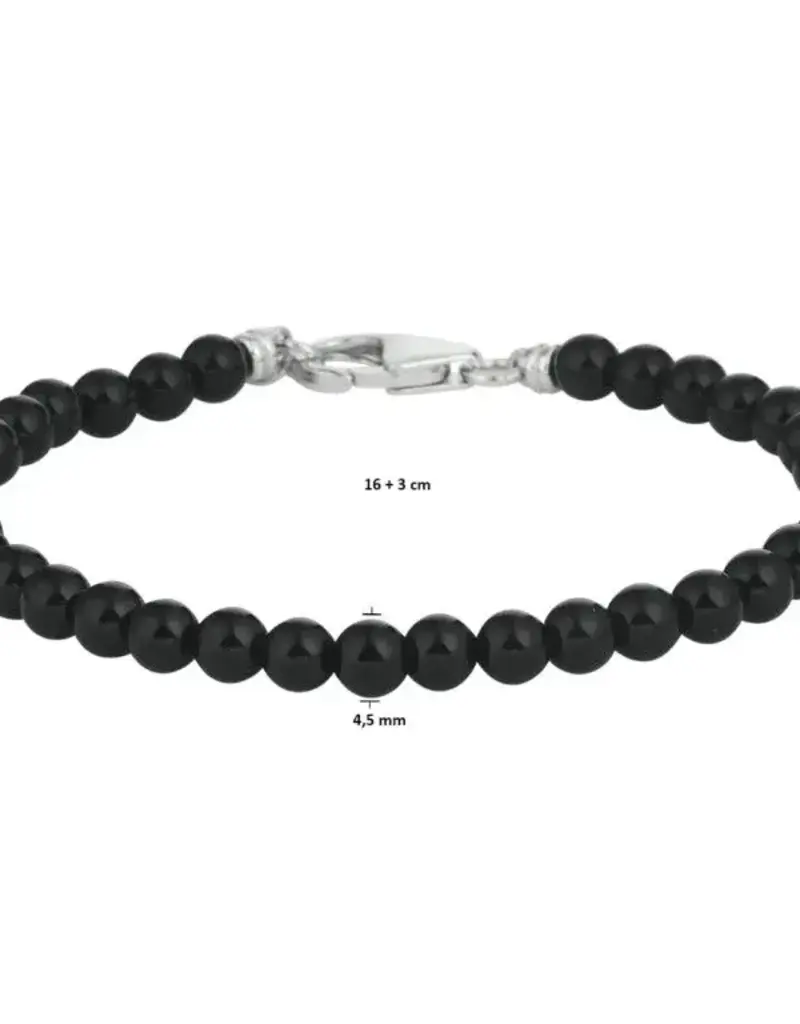 Zilveren armband - Gerhodineerd - Onyx - 4.5 mm - 16/19 cm