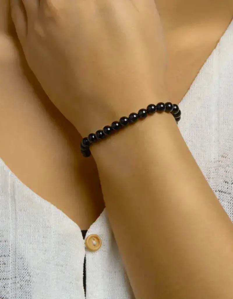 Armband - Zilveren sluiting - Gerhodineerd - Onyx - 6.3 mm - 16/19 cm