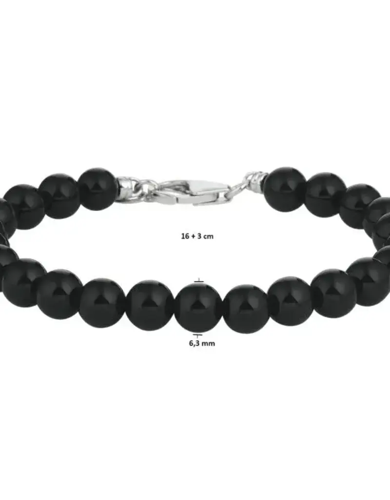 Armband - Zilveren sluiting - Gerhodineerd - Onyx - 6.3 mm - 16/19 cm