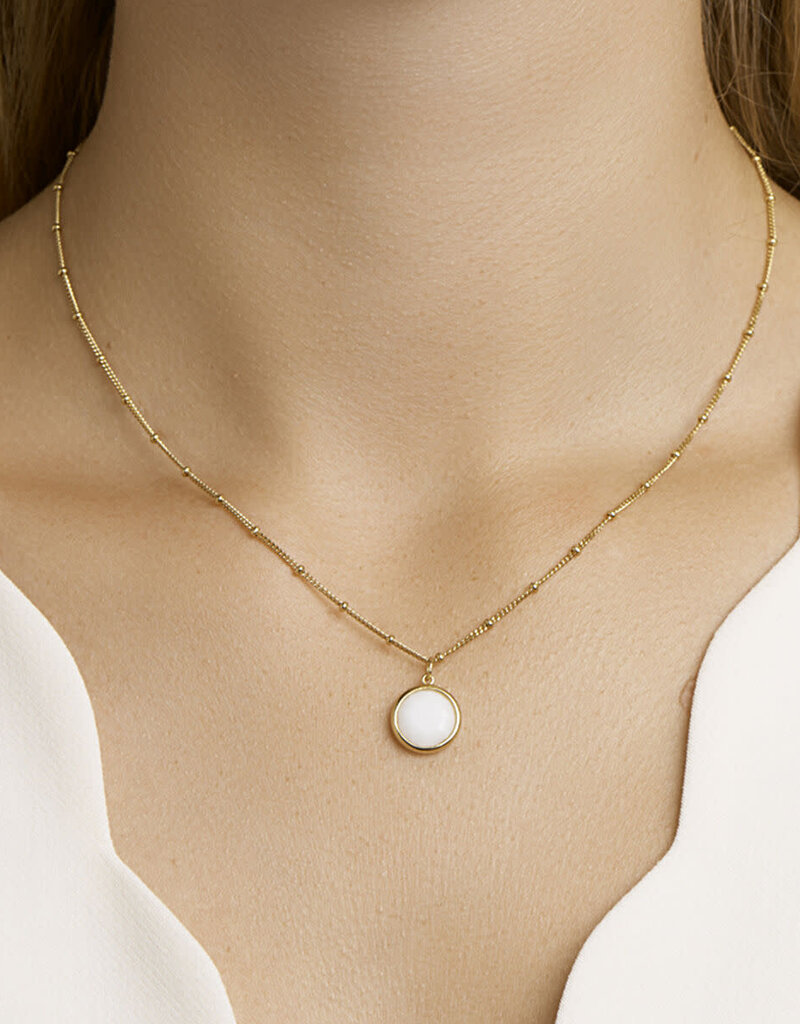 Verguld zilver collier - Wit agaat - 40 - 42 - 44 cm