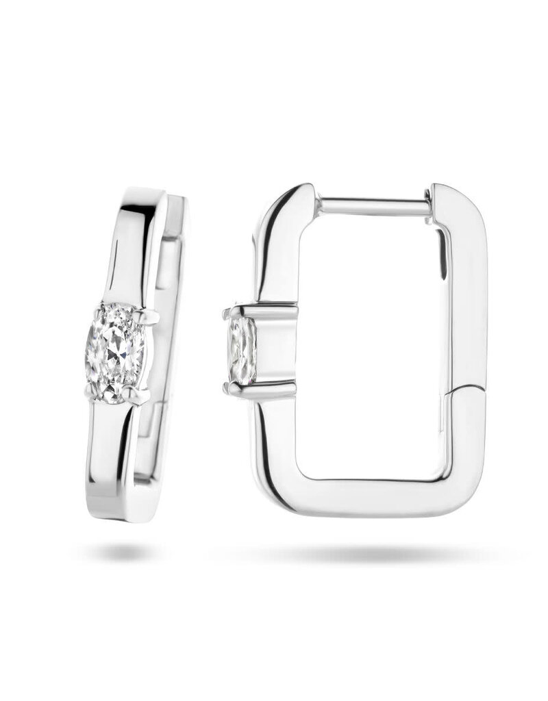 Zilveren oorringen - Gerhodineerd - Vierkante buis - Zirkonia