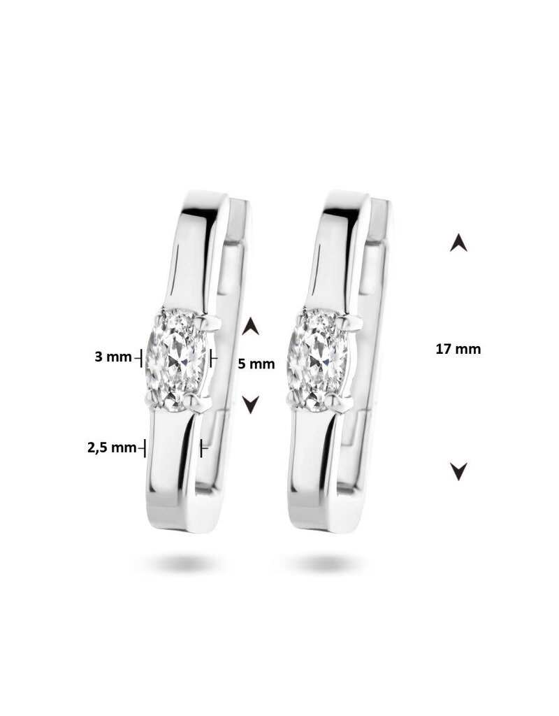 Zilveren oorringen - Gerhodineerd - Vierkante buis - Zirkonia