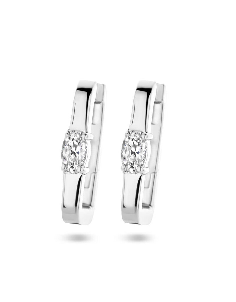 Zilveren oorringen - Gerhodineerd - Vierkante buis - Zirkonia