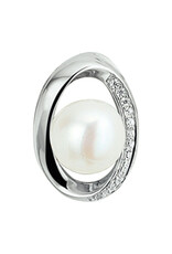 Zilveren hanger - Gerhodineerd -  Zirkonia en zoetwaterparel