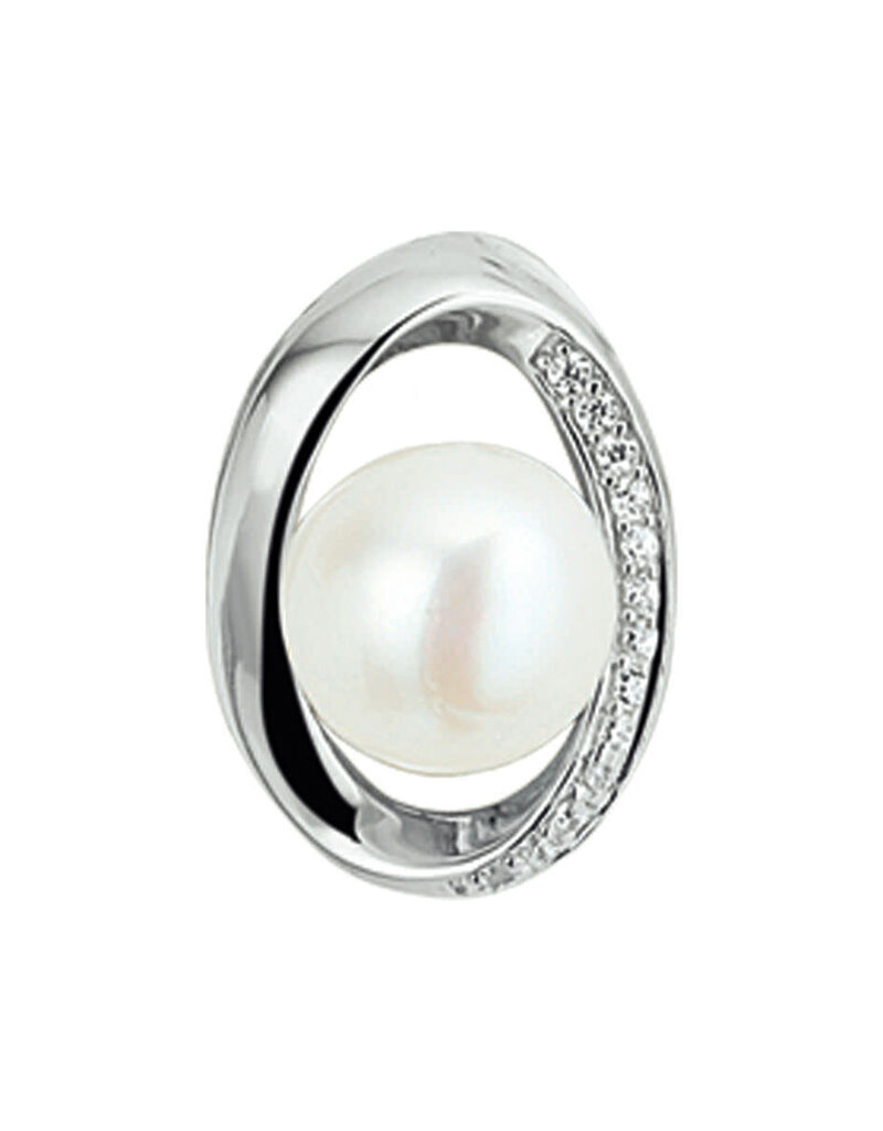 Zilveren hanger - Gerhodineerd -  Zirkonia en zoetwaterparel