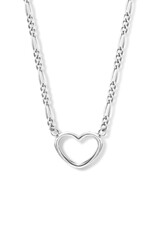 Zilveren collier - Gerhodineerd - Figaro - Hartje - 40/45 cm