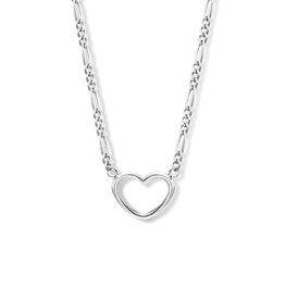 Zilveren collier - Gerhodineerd - Figaro - Hartje - 40/45 cm