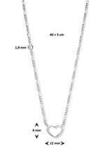 Zilveren collier - Gerhodineerd - Figaro - Hartje - 40/45 cm