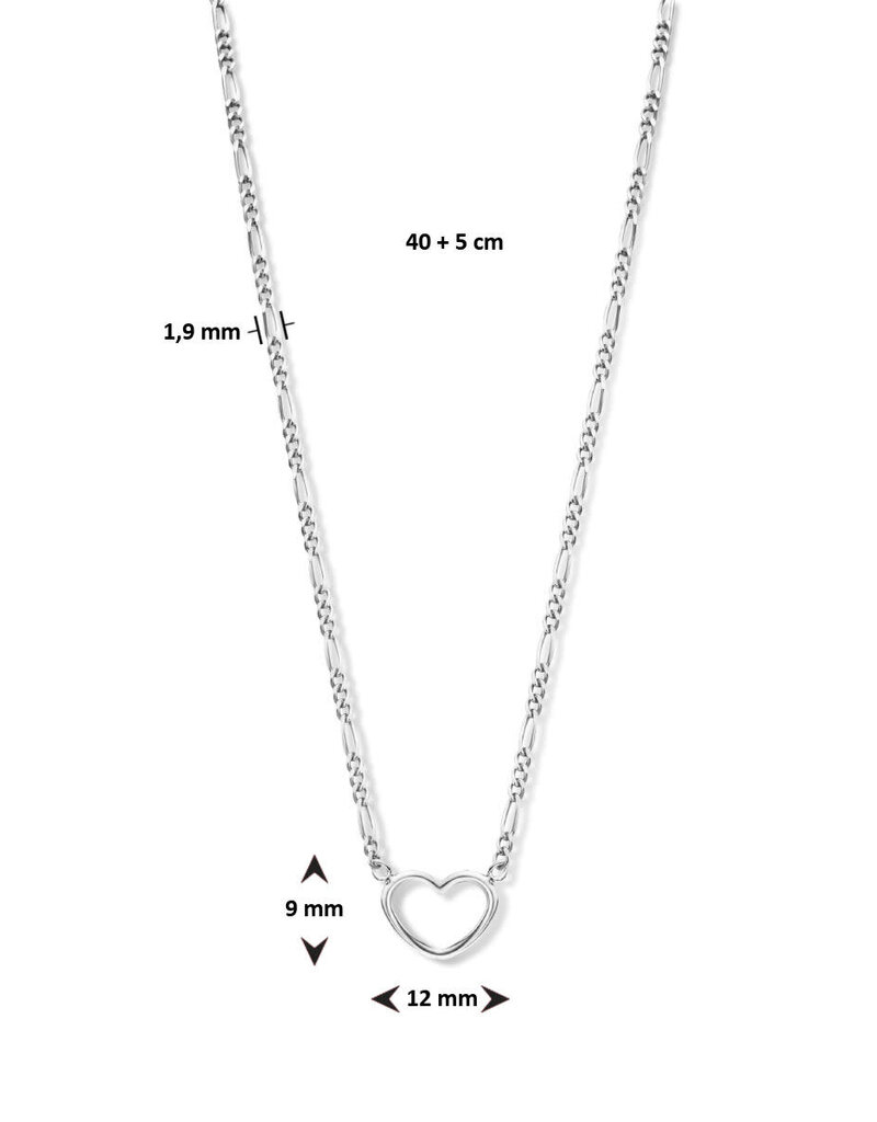 Zilveren collier - Gerhodineerd - Figaro - Hartje - 40/45 cm