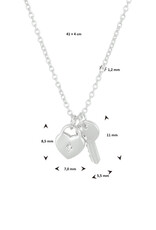 Zilveren collier - Gerhodineerd - Zirkonia - Slotje met sleutel - 41 + 4 cm