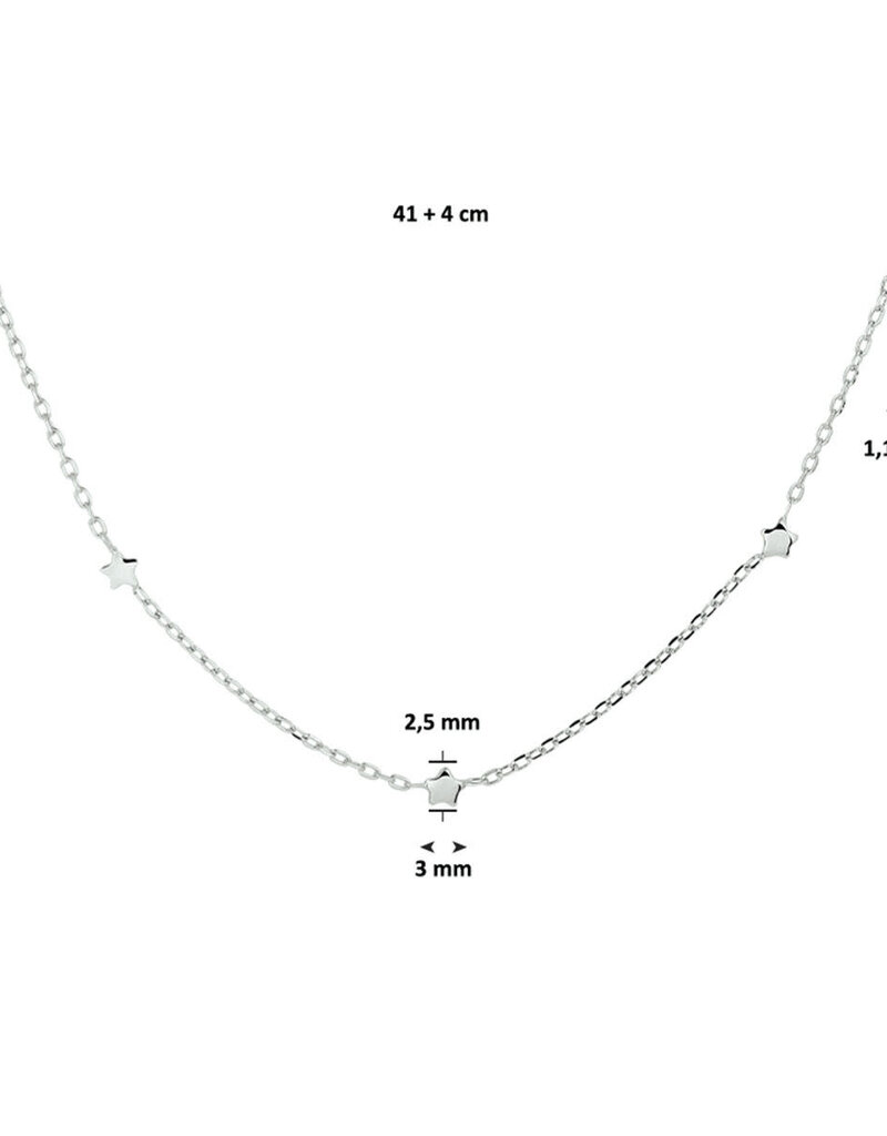 Zilveren collier - Gerhodineerd - Sterretjes - 41 + 5 cm
