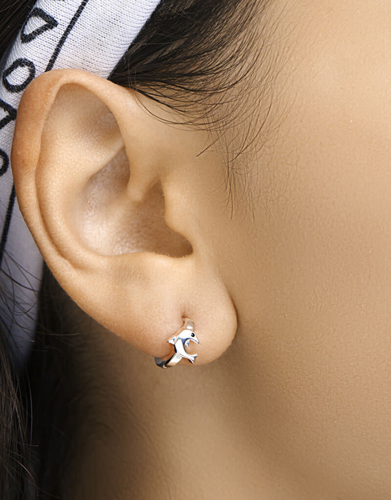 Zilveren oorringen - Gerhodineerd - Dolfijntjes