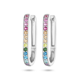 Zilveren oorringen - Gerhodineerd - Zirkonia kleurenmix