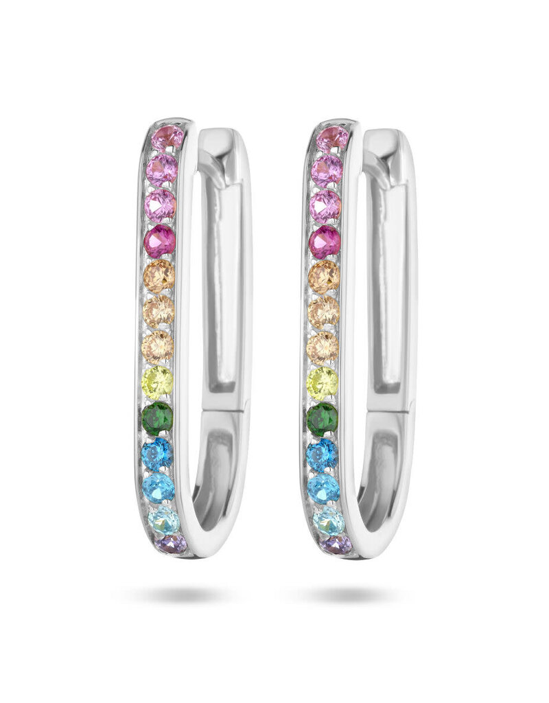 Zilveren oorringen - Gerhodineerd - Zirkonia kleurenmix