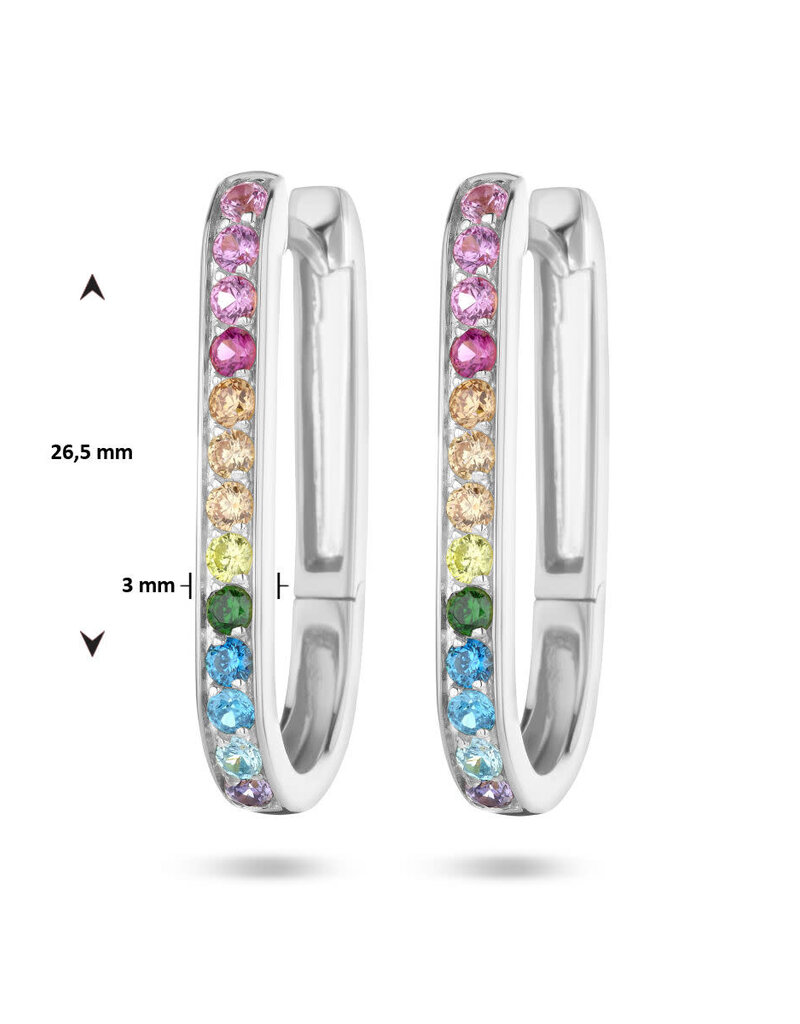 Zilveren oorringen - Gerhodineerd - Zirkonia kleurenmix