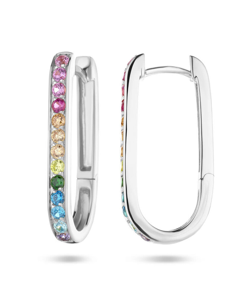 Zilveren oorringen - Gerhodineerd - Zirkonia kleurenmix