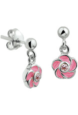 Zilveren oorknoppen - Gerhodineerd - Zirkonia / Emaille - Roze bloem