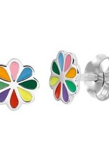 Zilveren oorknoppen - Gerhodineerd - Bloem - Multicolor