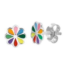 Zilveren oorknoppen - Gerhodineerd - Bloem - Multicolor
