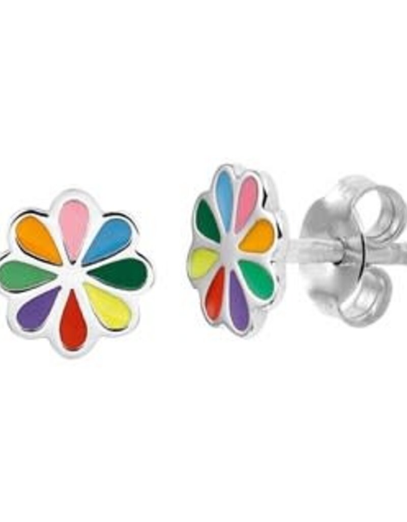 Zilveren oorknoppen - Gerhodineerd - Bloem - Multicolor