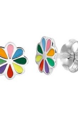 Zilveren oorknoppen - Gerhodineerd - Bloem - Multicolor