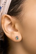 Zilveren oorknoppen - Gerhodineerd - Bloem - Multicolor