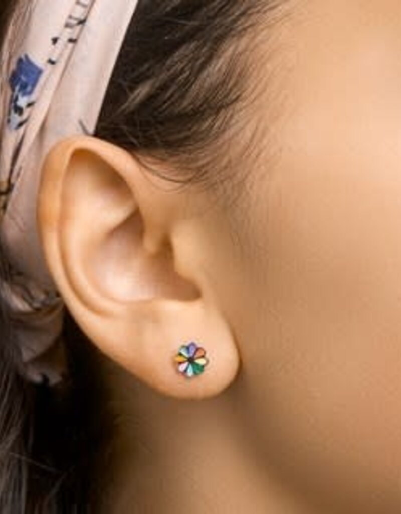 Zilveren oorknoppen - Gerhodineerd - Bloem - Multicolor