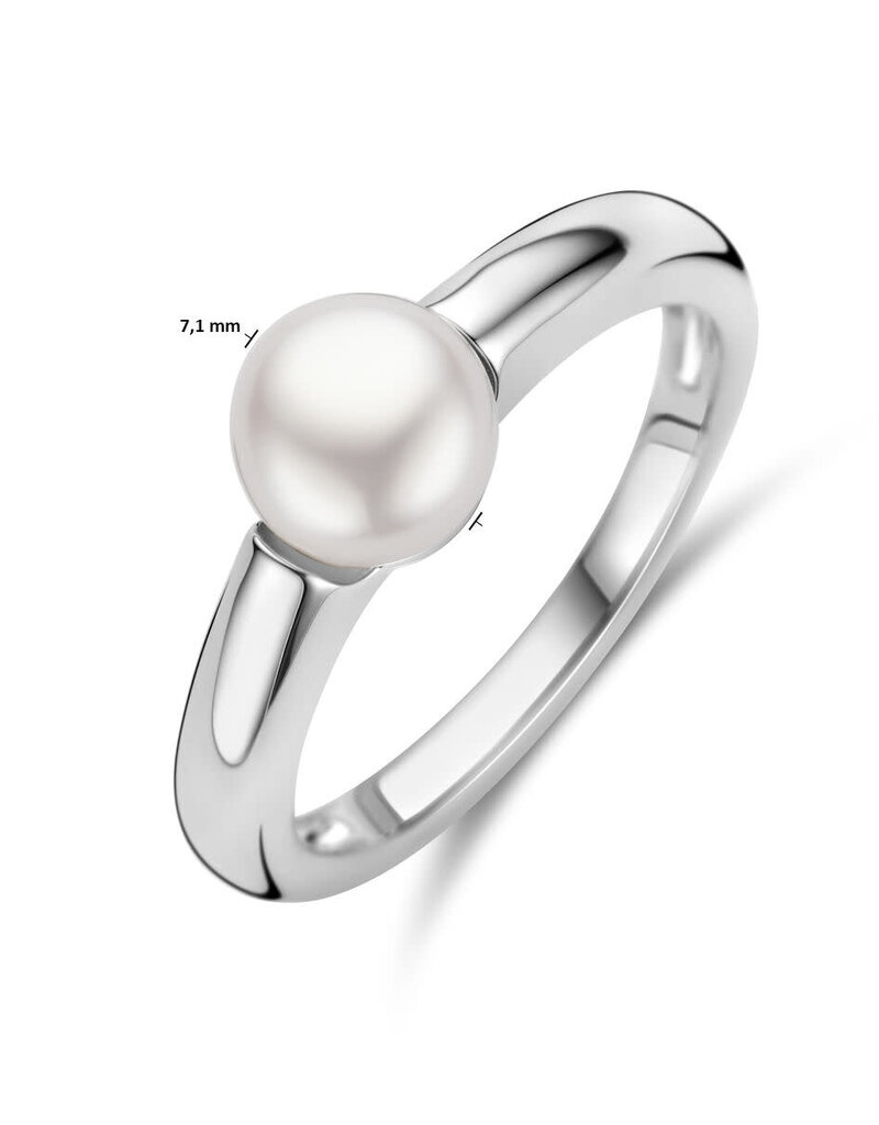 Zilveren ring - Gerhodineerd - Zoetwaterparel - Maat 17.75