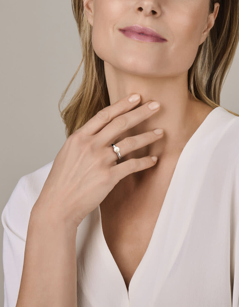 Zilveren ring - Gerhodineerd - Zoetwaterparel - Maat 17.75